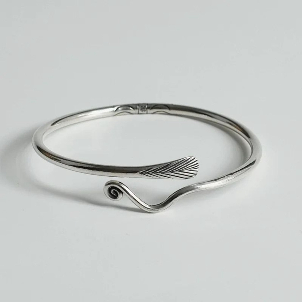NEW Women's Feather 925‎ Sterling Silver Bracelet, Adjustable Cuff